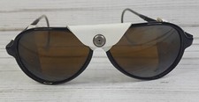 Vintage French White Leather Glacier Aviator Sunglasses