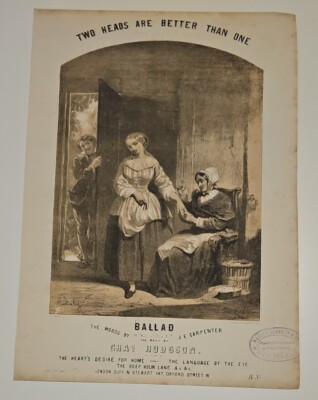 Seltenes viktorianisches Notenblatt 1850er Jahre zwei Köpfe sind besser als einer Charles Hodgson 