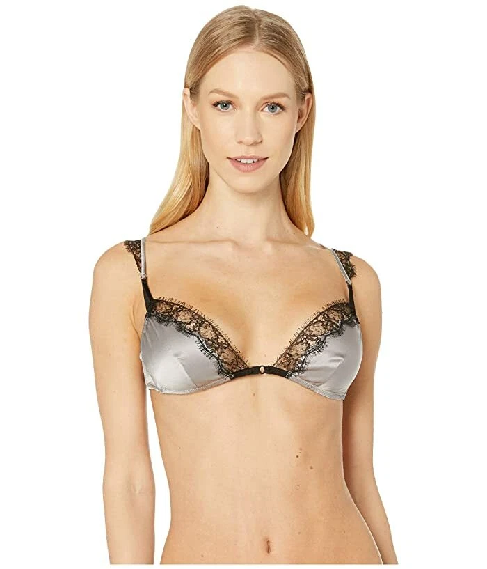 Sujetador de seda suave plateado con inserción de encaje sensual KIKI DE MONTPARNASSE L57146 talla XS Foto 2 de 3