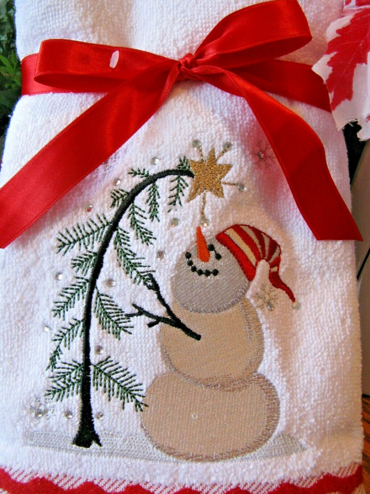 New Snowman w/ Grinch Whimsical Christmas Tree Bath Hand Towels Set w