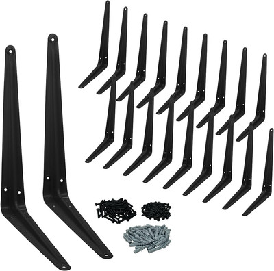 Nuk3Y L Shape Heavy Duty Shelf Bracket with Screws, 20 Pack (10'' X 12'', Black)