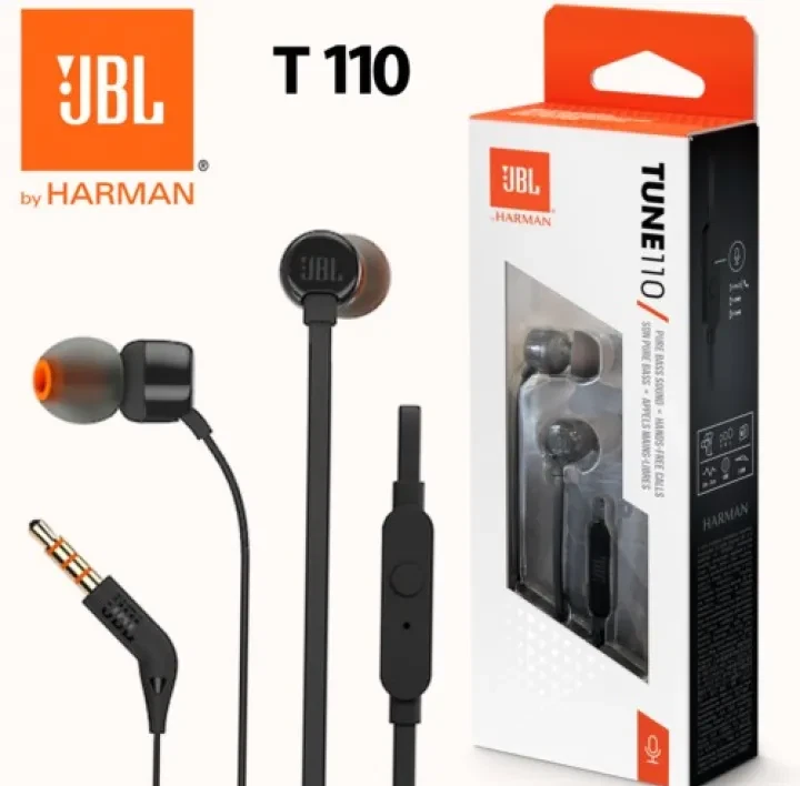 JBL T110 In Ear Headphones Pure Bass Handfree Sports Headset In-line Control