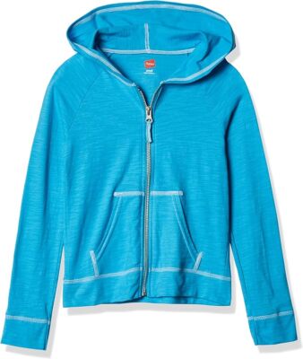 Hanes Girl Sweatshirt Lightweight Slub Jersey Full Zip Hoodie K208 - Main Image