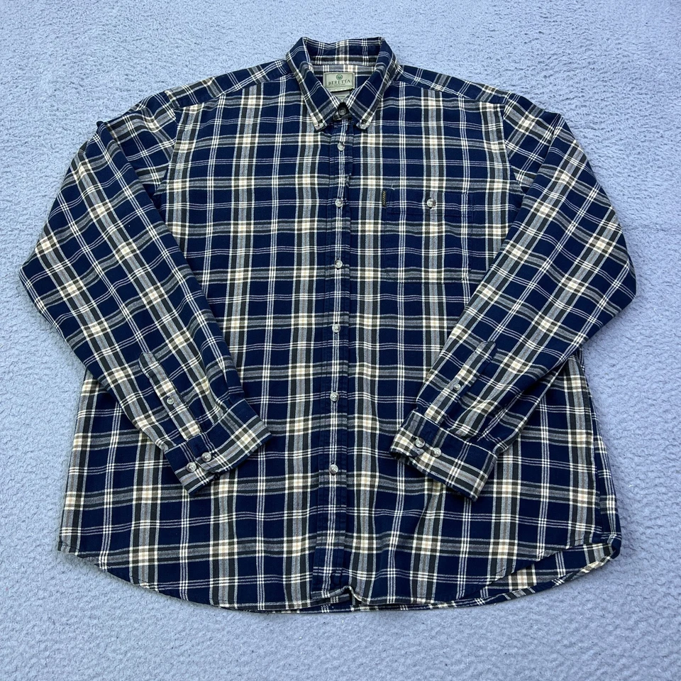 Camisa Beretta de franela de algodón manga larga a cuadros azul marino 3XL con botones para hombre Foto 2 de 4