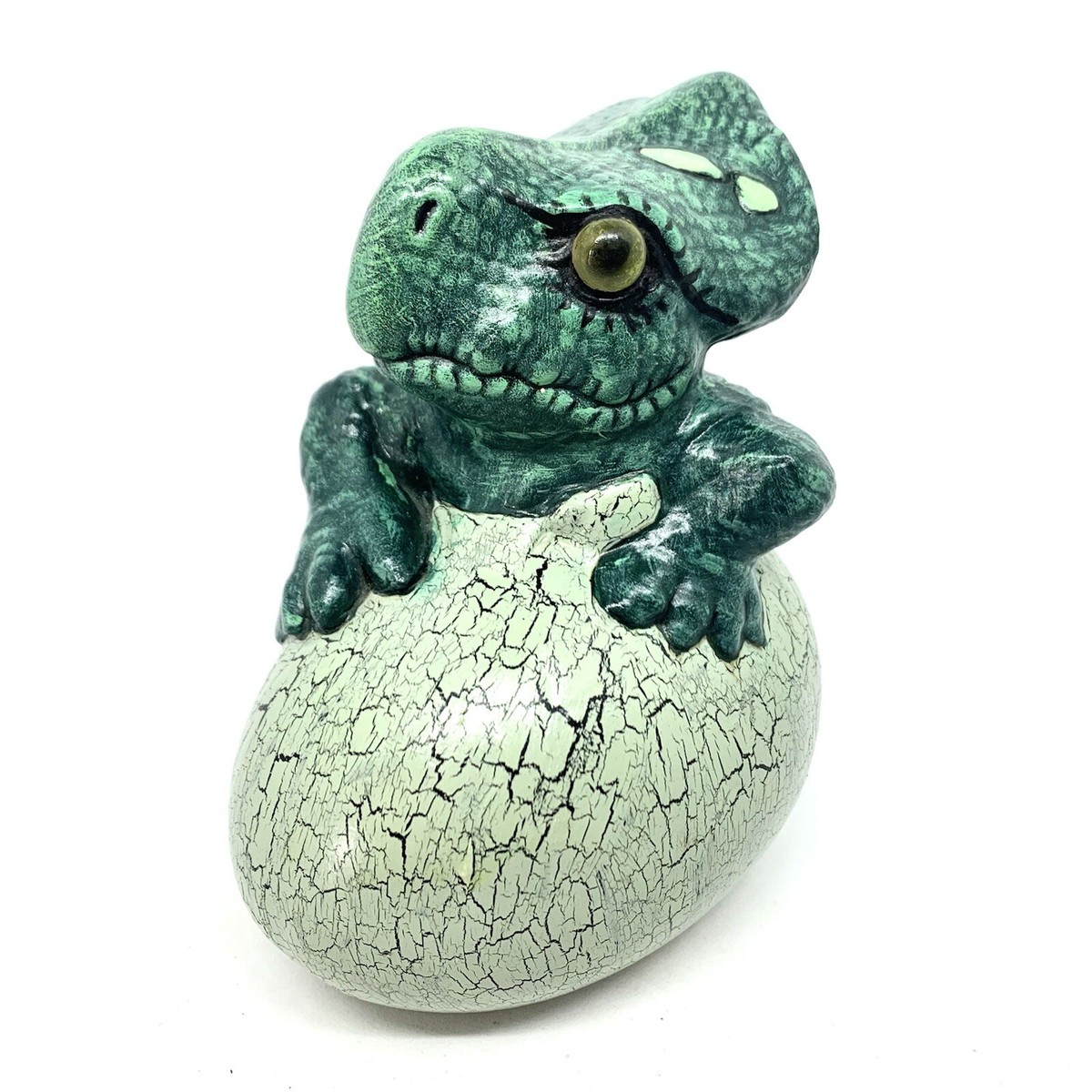Vintage Ceramic Hatching Baby Dinosaur Egg Triceratops Figurine