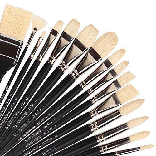 Natural Bristle Professional Paintbrushes Set 15pcs Long Handled Paint Brushes F