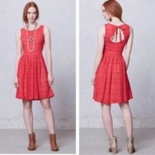 Anthropologie Postmark Dress Sunstream Eyelet Red Boho Prairie Cutout Size XS