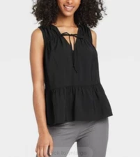 NEW A New Day Smocked Ruffle Bottom Tank Black Size XS