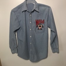 Vintage 90s Warner Bros Loony Tunes Long Sleeve Denim TAZ Shirt Sz Small