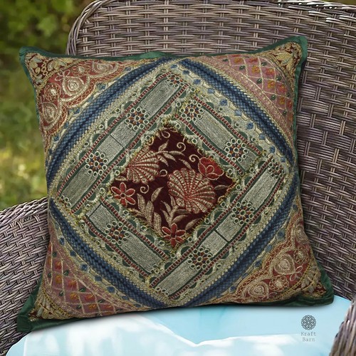 KISSENBEZUG ZARI AUFNÄHER ARBEIT HANDBESTICKT GRÖSSE 16"" X 16"" USA VERKÄUFER - Bild 23 von 25