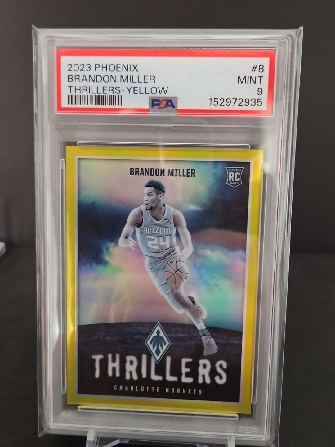 2023-24 Panini Phoenix Thrillers Brandon Miller #8 Yellow /35 (RC) PSA 9 Hornets