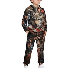 2 Piece Set Boys Girls Tracksuits Long Sleeve Activewear Hoodie Sweatshirt an...