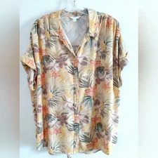 Cute Time and Tru Hawaiian Shirt Brown Yellow Size Large, Chest 46"