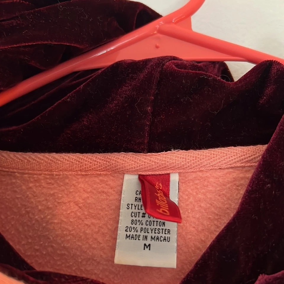 Moletom com capuz Y2K billabong salmão e veludo borgonha mistura de algodão tamanho M vintage - Imagem 4 de 4