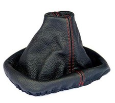 L & P Car Design Shift Boot Cover Genuine Leather Black with red Stitch