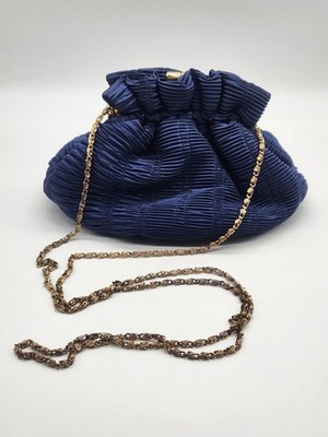 Blue Satin Bechamel Purse with clasp lock, 8in H