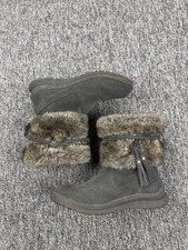 Minnetonka Boots Women 9 M Slip On Gray Suede Everett Faux Fur Top Tassel Bootie