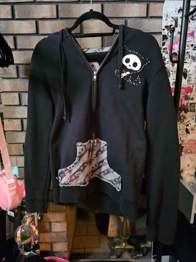 Hot Topic Skelanimals Kit the Cat Ears Hoodie - Jacket Size Youth XL 2007 - Y2K