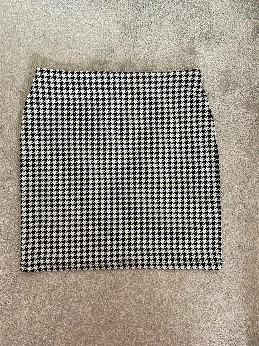 Jupe River Island à Motif Pied-de-poule Noir Et Blanc - Taille 10 - Avec Fente - Neuf Avec étiquettes
