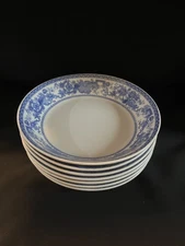 1970s Vintage O.P.CO Syracuse China Mayfair Blue Floral Soup Bowls USA Set of 7