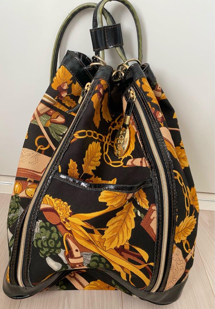 LOEWE Canvas Backpack Black Unisex Vintage Drawstring Bag  display picture 2