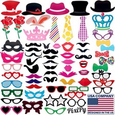 66 Pcs Photo Booth Props Funny Selfie Props for Wedding Prom Party Supplies