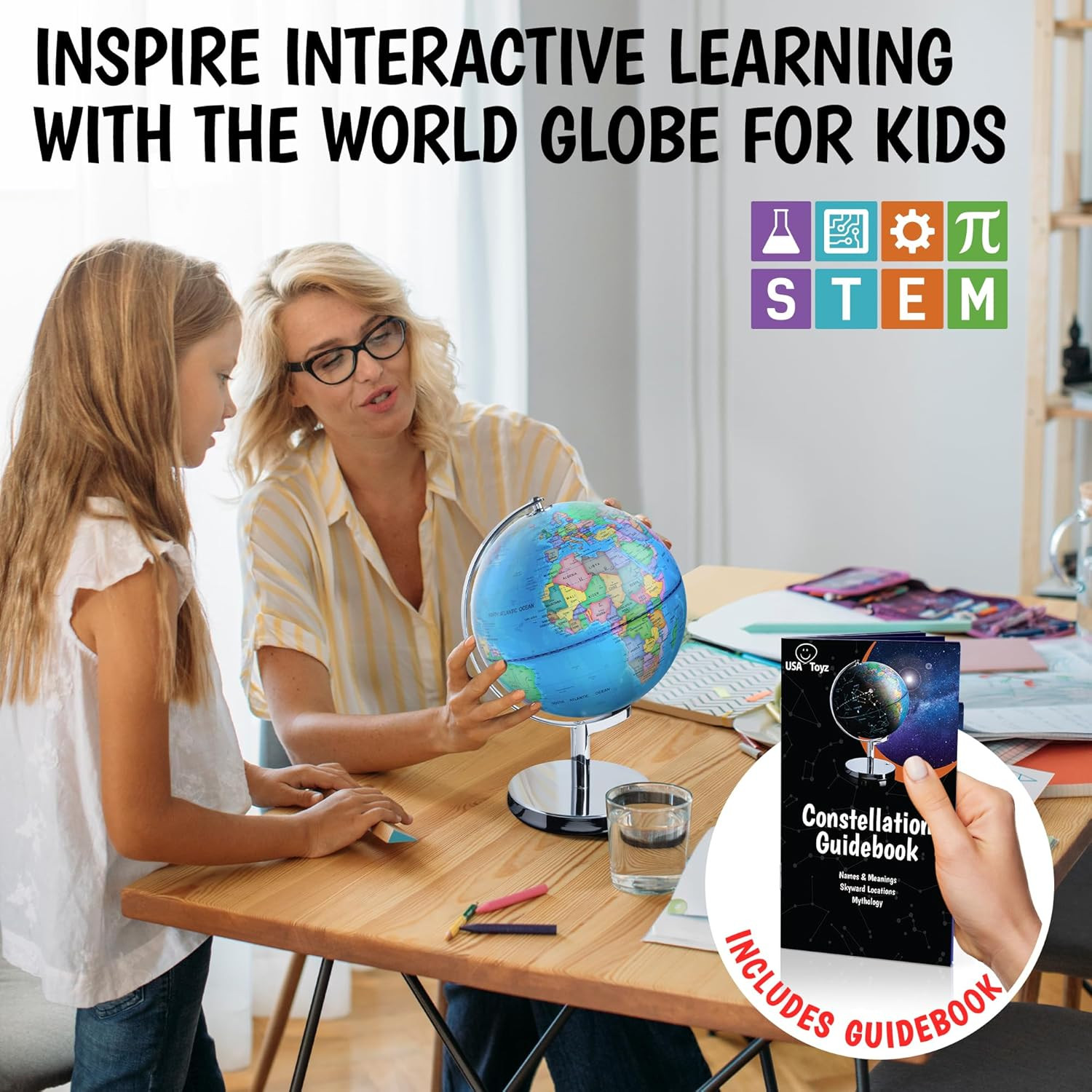 USA Toyz Illuminated Globe for Kids Learning- 3-in-1 STEM Globes of the World wi