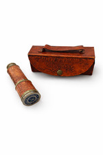 Antique Brass Telescope with Embossed Leather Case