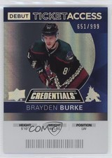 2021 Upper Deck Credentials 2020-21 Debut Ticket Access /999 Brayden Burke 08zd