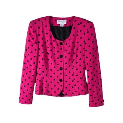 Christian Dior The Suit Pink/Black Polka Dot Lined Button Blazer Women 6