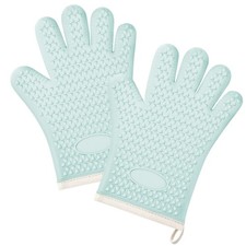 2Pack Heat Resistant Oven Mitts  Silicone Gloves with Fingers, Non-Slip Grip...