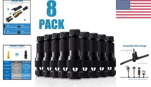 Ultra Strong Waterproof Connectors for Low Voltage Landscape Lighting - 8 Pack - Picture 2 of 9