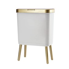 4 Gallon Slim Bathroom Trash Can with Lid White Gold Waste Basket Bin