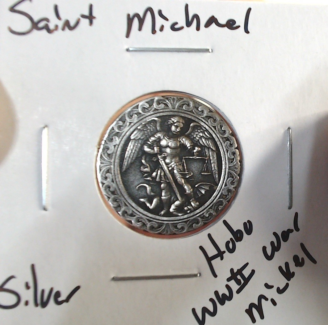 HOBO Saint Michael Angel Made A From REAL WWII Silver Nickel SIGNED