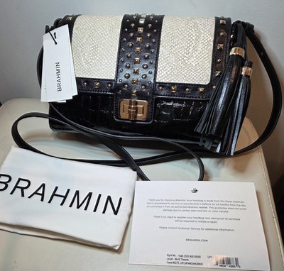 NWT Brahmin Jenah Black Iridescent Gold Studded  Crossbody Shoulder Bag Dustbag 