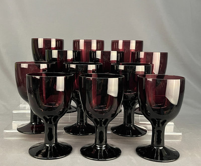 12 Vtg. Carlo Moretti Murano Hand Blown Amethyst Water Goblets 6 3/4 ; Mint