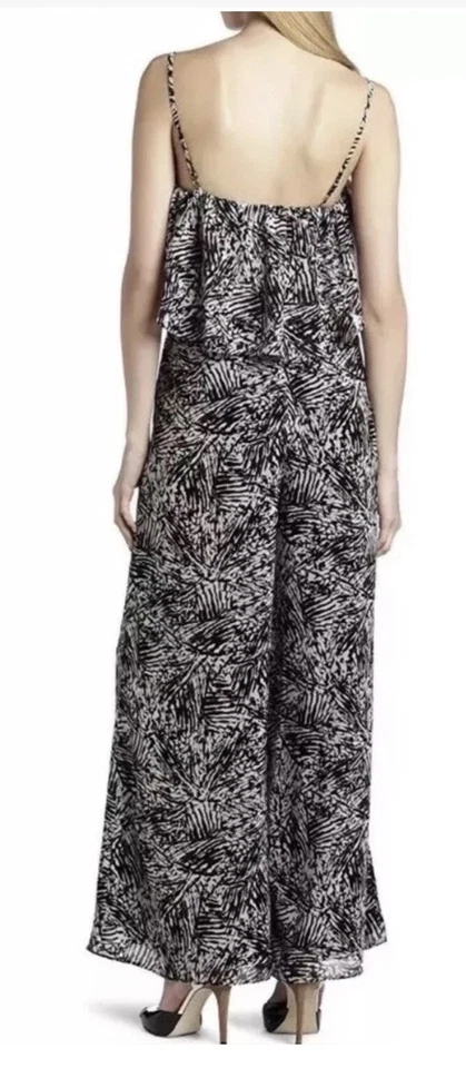 BCBGENERATION Overlay Black White Jumpsuit SGM9B841 Chiffon Size Small Wide Leg - Image 2 of 4