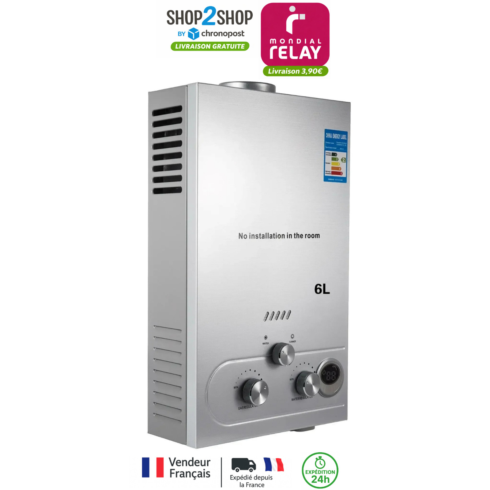 Chauffe-eau gaz 6L portable pour résoudre le manque d'eau chaude en van