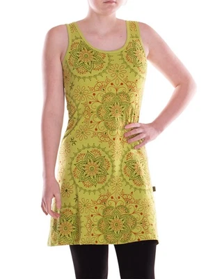 Vishes Damen Mini Kleid Baumwolle Blumen Muster A Linie Rundhalsausschnitt Ärmel - Bild 1 von 2
