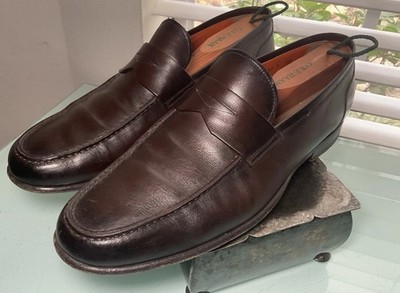 Santoni  Brown Leather Italian Penny Loafers Size 9 1/2 D Made In Italy - Nice