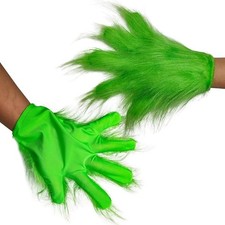 Green Monster Gloves for Adults Teens Plush Furry Gloves Halloween Cosplay