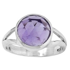 Faceted Natural Amethyst - Brazil 925 Sterling Silver Ring s.8.5 Jewelry R-1005