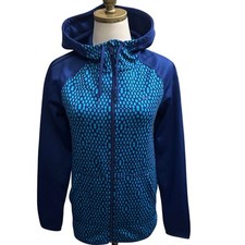 Nike Therma-Fit Navy/Blue Dotted, Full Zip Up, Fleeced Lined, Hooded Jacket- XS
