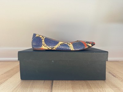Loeffler Randall Womens 6.5 Ballet Flats Python Snakeskin Blue Orange Pointy