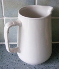 SAMPSON BRIDGWOOD IRONSTONE PLAIN WHITE JUG WITH BAMBOO DESIGN HANDLE 15cm TALL