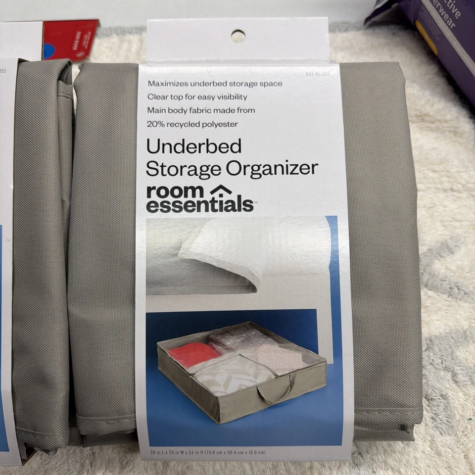 ROOM ESSENTIALS Organizador de Almacenamiento Bajo Cama 29" x 23" Juego de 2 Tapa Transparente Gris NUEVO Foto 2 de 4