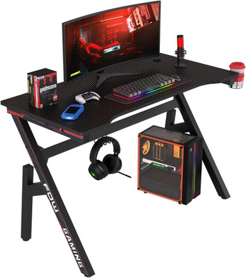 Bestoffice | 47'' Gaming Table | Red | R-Shaped Computer Desk | with Steel Frame,