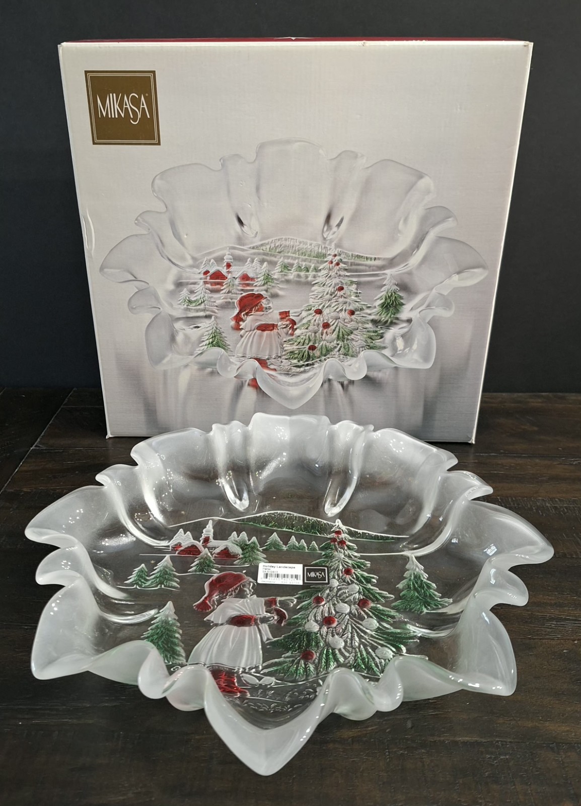 Mikasa Holiday Landscape Ruffled Edge Serving Platter Orig Box 13.5"W Germany 