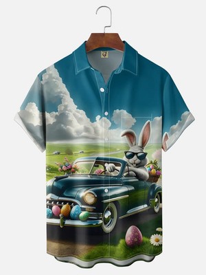Vintage Car Easter Egg Bunny Holiday Hawaiian Shirt