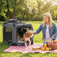 28" Collapsible Soft Dog Crate,Portable Dog Travel Crate w/Mesh Windows, 3 Doors
